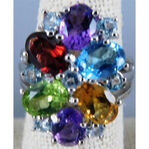 7/793 Sterling Silver CZ Ring with Multi Gemstones Size 7